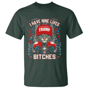 Funny Trump T Shirt I Have Nine Lives Bitches Cat American Flag Boxing TS11 Dark Forest Green Print Your Wear