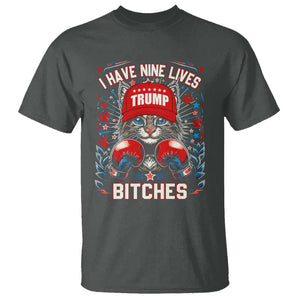 Funny Trump T Shirt I Have Nine Lives Bitches Cat American Flag Boxing TS11 Dark Heather Print Your Wear