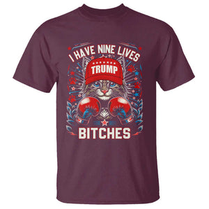 Funny Trump T Shirt I Have Nine Lives Bitches Cat American Flag Boxing TS11 Maroon Print Your Wear