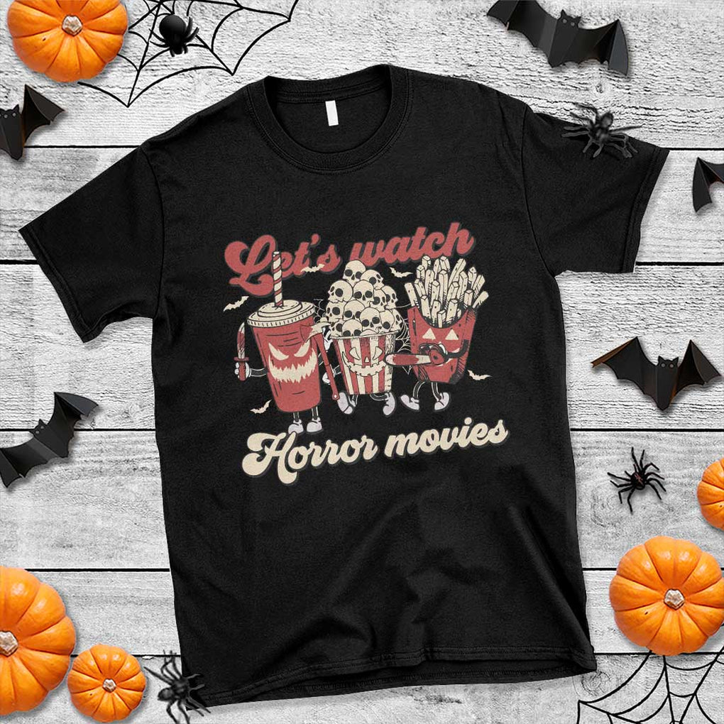 Funny Halloween T Shirt Let's Watch Horror Movies Popcorn Drinks Murderer Bat TS11 Black Print Your Wear
