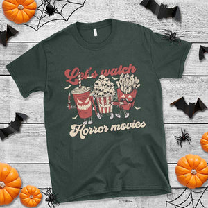 Funny Halloween T Shirt Let's Watch Horror Movies Popcorn Drinks Murderer Bat TS11 Dark Forest Green Print Your Wear