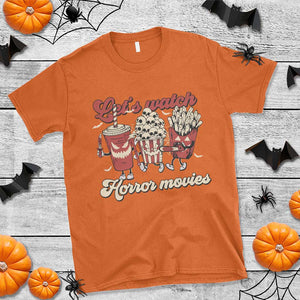 Funny Halloween T Shirt Let's Watch Horror Movies Popcorn Drinks Murderer Bat TS11 Orange Print Your Wear