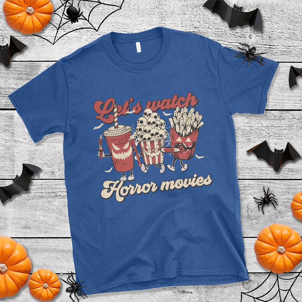 Funny Halloween T Shirt Let's Watch Horror Movies Popcorn Drinks Murderer Bat TS11 Royal Blue Print Your Wear