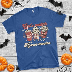 Funny Halloween T Shirt Let's Watch Horror Movies Popcorn Drinks Murderer Bat TS11 Royal Blue Print Your Wear