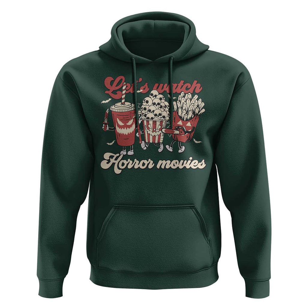 Funny Halloween Hoodie Let's Watch Horror Movies Popcorn Drinks Murderer Bat TS11 Dark Forest Green Print Your Wear