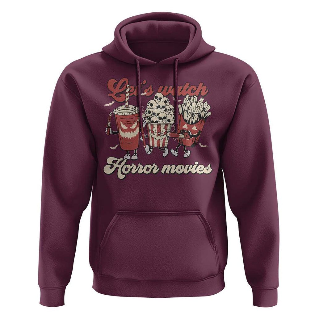Funny Halloween Hoodie Let's Watch Horror Movies Popcorn Drinks Murderer Bat TS11 Maroon Print Your Wear