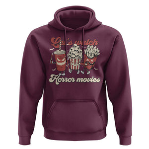 Funny Halloween Hoodie Let's Watch Horror Movies Popcorn Drinks Murderer Bat TS11 Maroon Print Your Wear