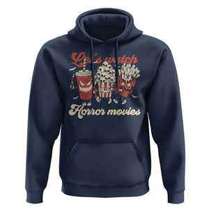 Funny Halloween Hoodie Let's Watch Horror Movies Popcorn Drinks Murderer Bat TS11 Navy Print Your Wear