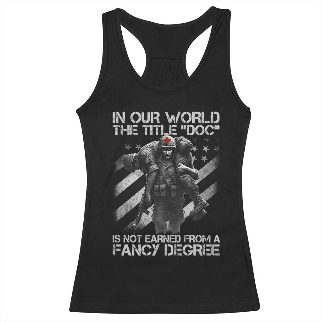 Combat Medic Racerback Tank Top In Our World The Title Doc Is Not Earned Form A Fancy Degree TS11 Black Print Your Wear