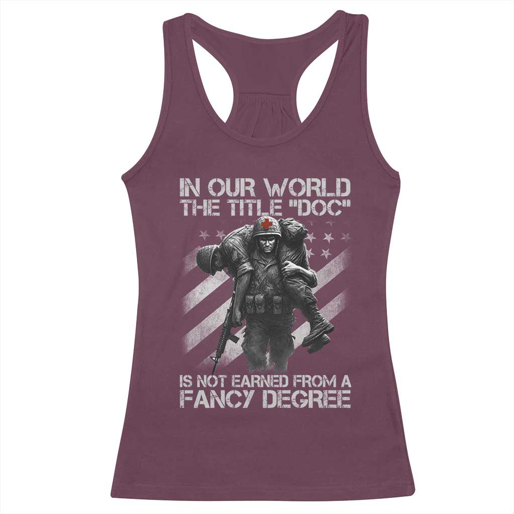 Combat Medic Racerback Tank Top In Our World The Title Doc Is Not Earned Form A Fancy Degree TS11 Maroon Print Your Wear