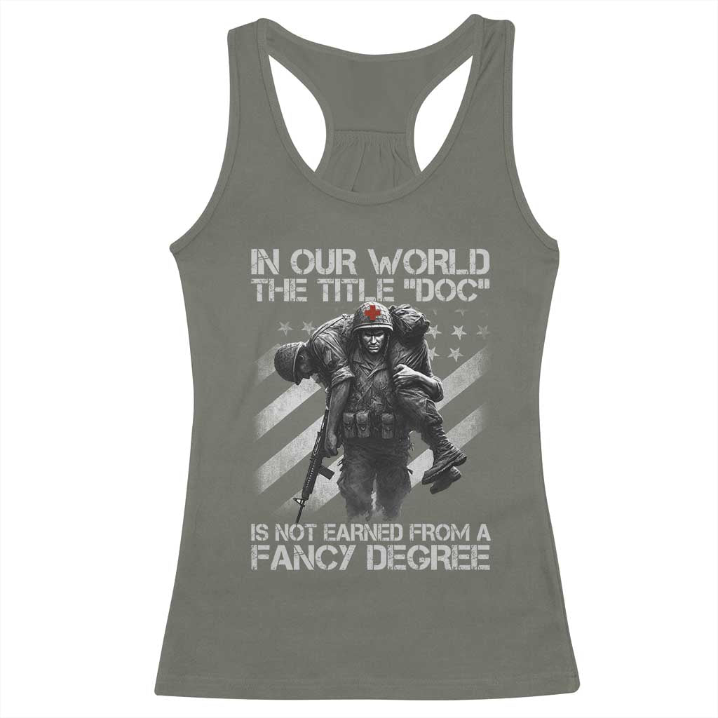 Combat Medic Racerback Tank Top In Our World The Title Doc Is Not Earned Form A Fancy Degree TS11 Military Green Print Your Wear
