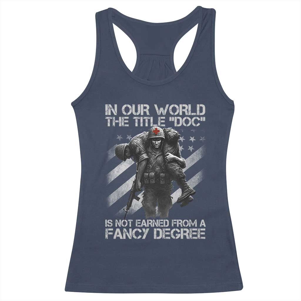 Combat Medic Racerback Tank Top In Our World The Title Doc Is Not Earned Form A Fancy Degree TS11 Navy Print Your Wear