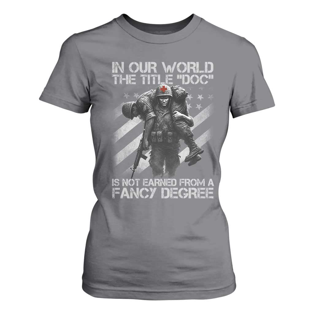 Combat Medic T Shirt For Women In Our World The Title Doc Is Not Earned Form A Fancy Degree TS11 Charcoal Print Your Wear