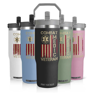 Combat Medic Veteran Flip Straw Tumbler Medical Military Vintage American Flag TS11 Print Your Wear