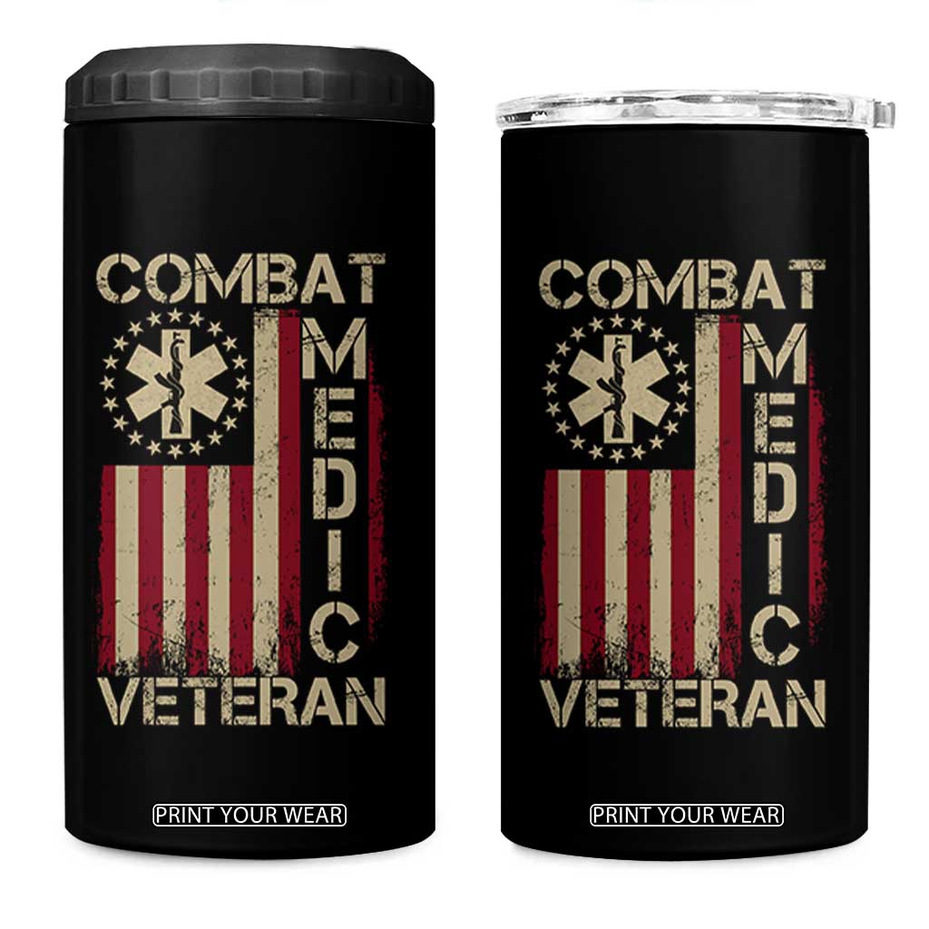 Combat Medic Veteran 4 in 1 Can Cooler Tumbler Medical Military Vintage American Flag TS11 One Size: 16 oz Black Print Your Wear