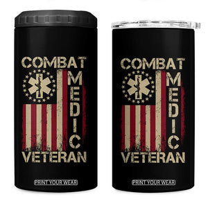 Combat Medic Veteran 4 in 1 Can Cooler Tumbler Medical Military Vintage American Flag TS11 One Size: 16 oz Black Print Your Wear