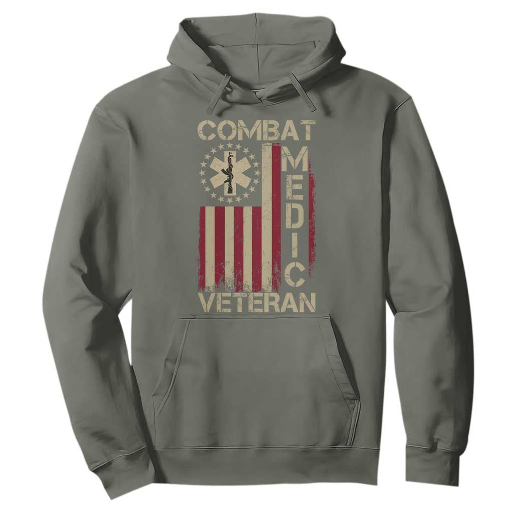 Combat Medic Veteran Hoodie Medical Military Vintage American Flag TS11 Military Green Print Your Wear