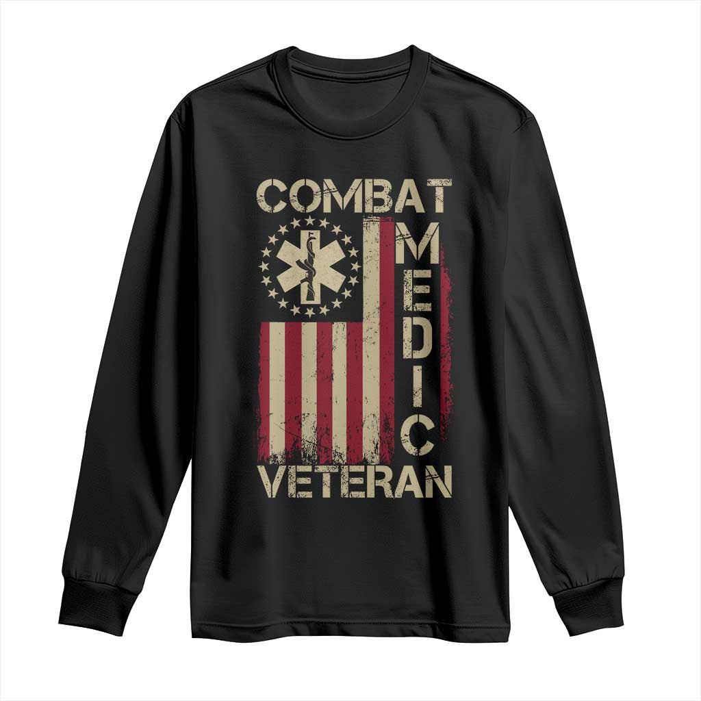 Combat Medic Veteran Long Sleeve Shirt Medical Military Vintage American Flag TS11 Black Print Your Wear