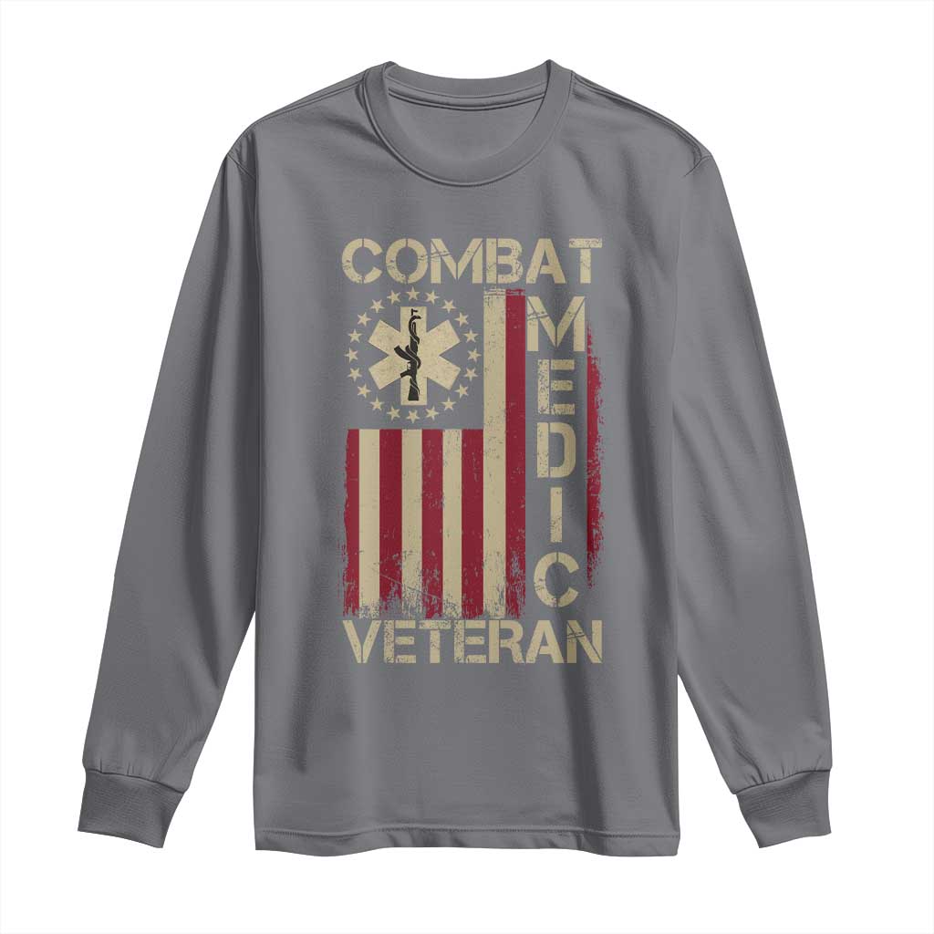 Combat Medic Veteran Long Sleeve Shirt Medical Military Vintage American Flag TS11 Charcoal Print Your Wear