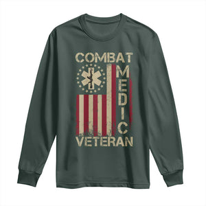 Combat Medic Veteran Long Sleeve Shirt Medical Military Vintage American Flag TS11 Dark Forest Green Print Your Wear
