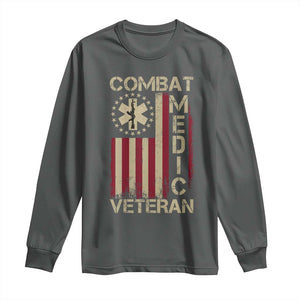 Combat Medic Veteran Long Sleeve Shirt Medical Military Vintage American Flag TS11 Dark Heather Print Your Wear