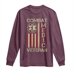 Combat Medic Veteran Long Sleeve Shirt Medical Military Vintage American Flag TS11 Maroon Print Your Wear