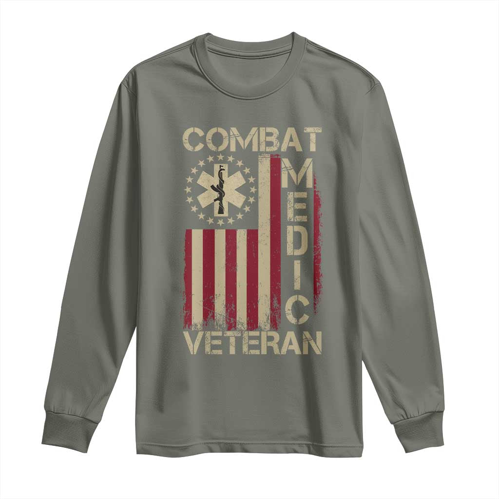 Combat Medic Veteran Long Sleeve Shirt Medical Military Vintage American Flag TS11 Military Green Print Your Wear