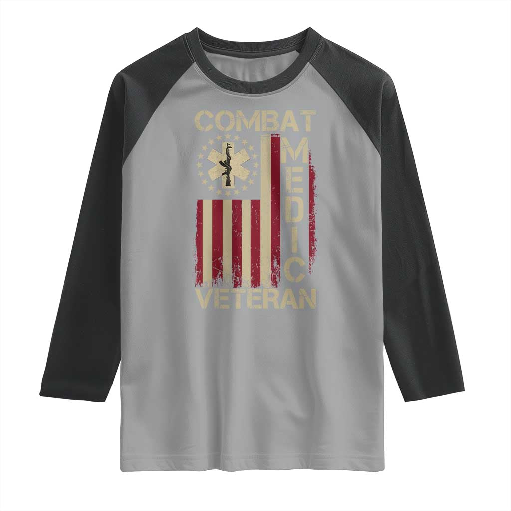 Combat Medic Veteran Raglan Shirt Medical Military Vintage American Flag TS11 Sport Gray Black Print Your Wear