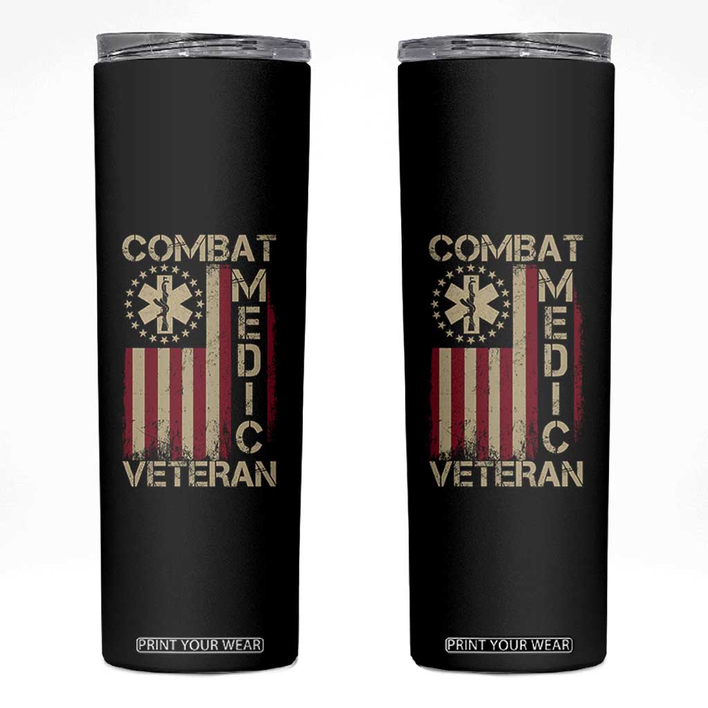 Combat Medic Veteran Skinny Tumbler Medical Military Vintage American Flag TS11 Black Print Your Wear