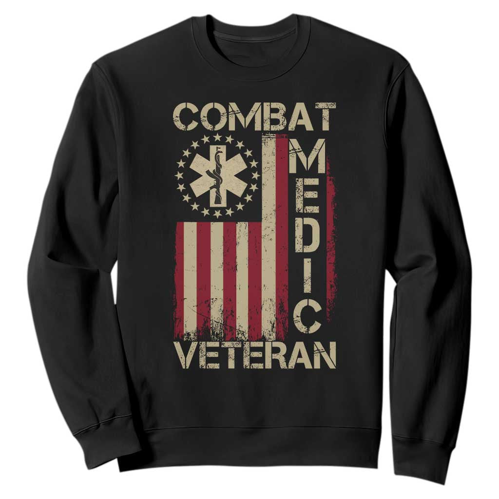 Combat Medic Veteran Sweatshirt Medical Military Vintage American Flag TS11 Black Print Your Wear
