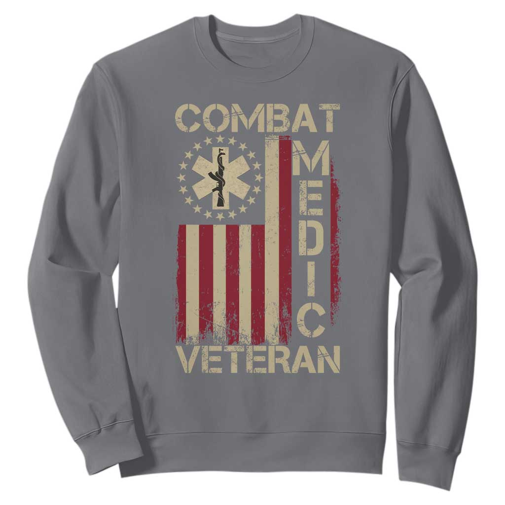 Combat Medic Veteran Sweatshirt Medical Military Vintage American Flag TS11 Charcoal Print Your Wear