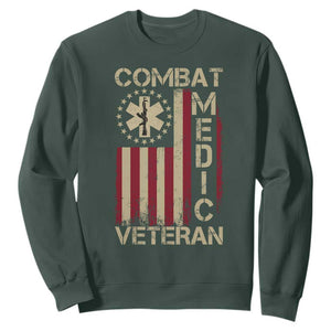 Combat Medic Veteran Sweatshirt Medical Military Vintage American Flag TS11 Dark Forest Green Print Your Wear