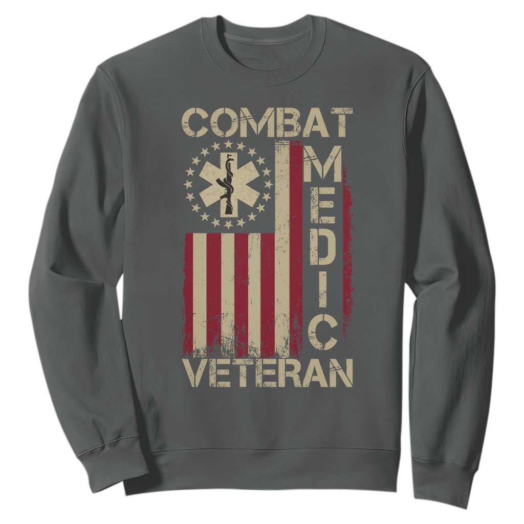 Combat Medic Veteran Sweatshirt Medical Military Vintage American Flag TS11 Dark Heather Print Your Wear