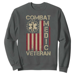 Combat Medic Veteran Sweatshirt Medical Military Vintage American Flag TS11 Dark Heather Print Your Wear