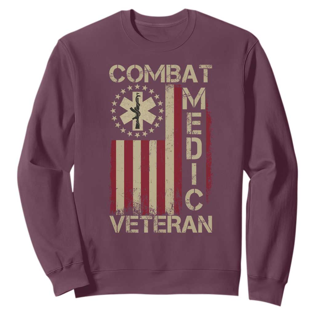 Combat Medic Veteran Sweatshirt Medical Military Vintage American Flag TS11 Maroon Print Your Wear