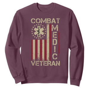 Combat Medic Veteran Sweatshirt Medical Military Vintage American Flag TS11 Maroon Print Your Wear