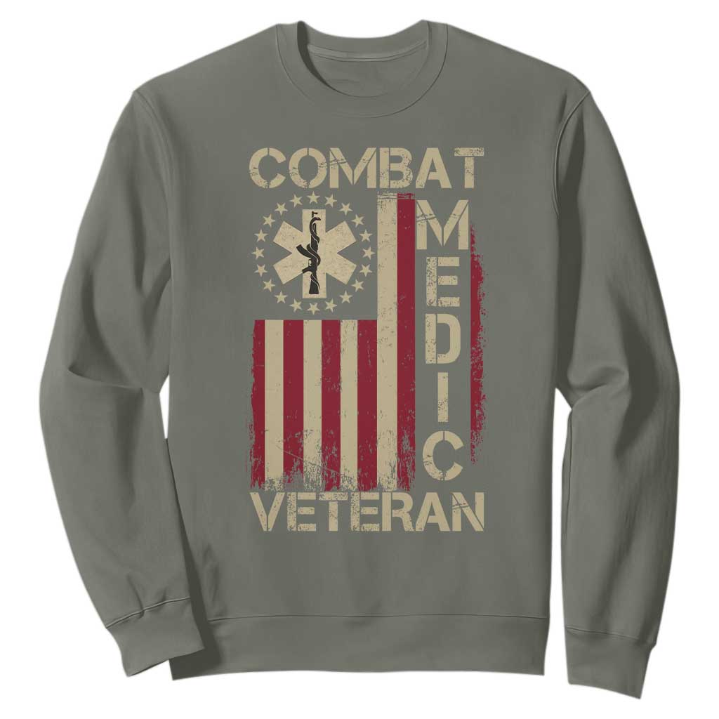 Combat Medic Veteran Sweatshirt Medical Military Vintage American Flag TS11 Military Green Print Your Wear