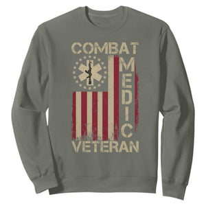Combat Medic Veteran Sweatshirt Medical Military Vintage American Flag TS11 Military Green Print Your Wear