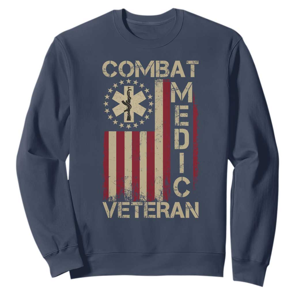 Combat Medic Veteran Sweatshirt Medical Military Vintage American Flag TS11 Navy Print Your Wear