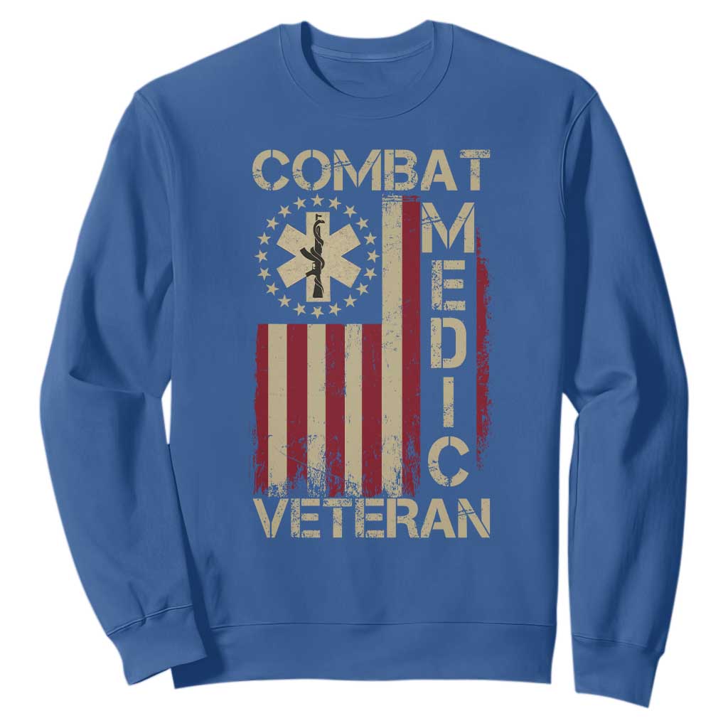 Combat Medic Veteran Sweatshirt Medical Military Vintage American Flag TS11 Royal Blue Print Your Wear