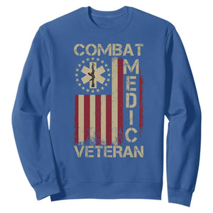 Combat Medic Veteran Sweatshirt Medical Military Vintage American Flag TS11 Royal Blue Print Your Wear