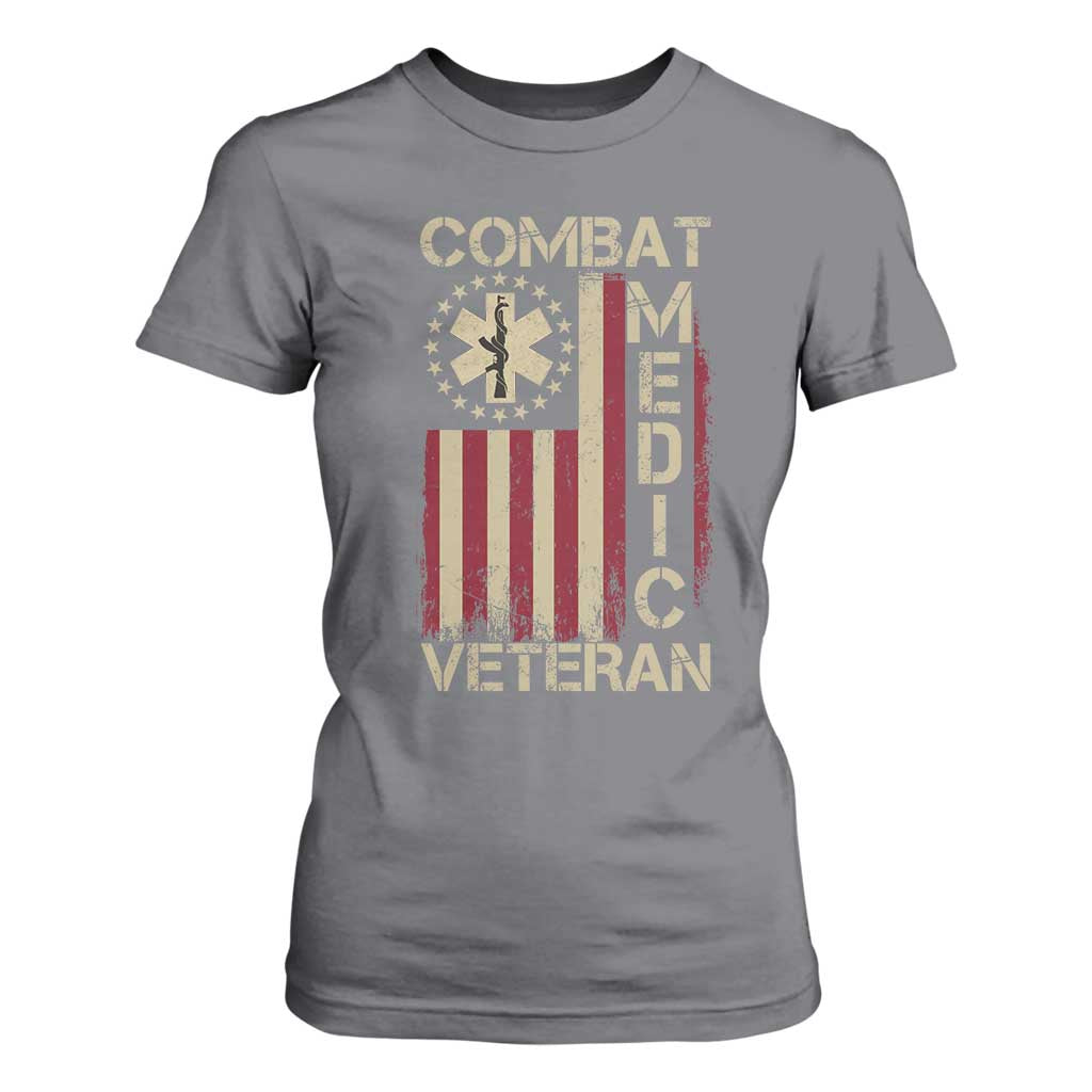 Combat Medic Veteran T Shirt For Women Medical Military Vintage American Flag TS11 Charcoal Print Your Wear