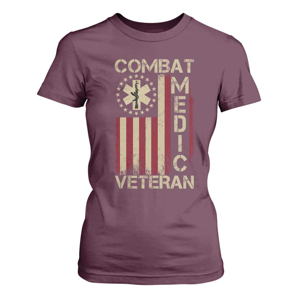 Combat Medic Veteran T Shirt For Women Medical Military Vintage American Flag TS11 Maroon Print Your Wear