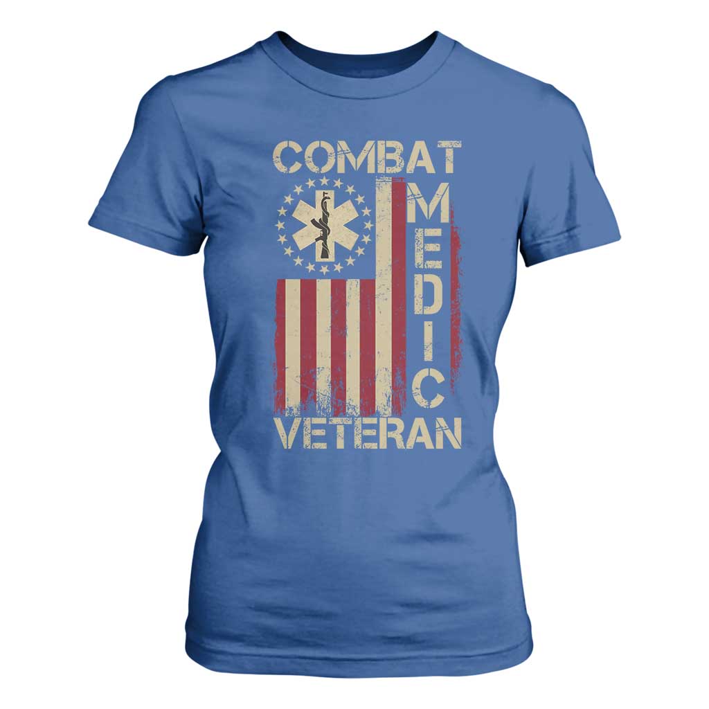 Combat Medic Veteran T Shirt For Women Medical Military Vintage American Flag TS11 Royal Blue Print Your Wear