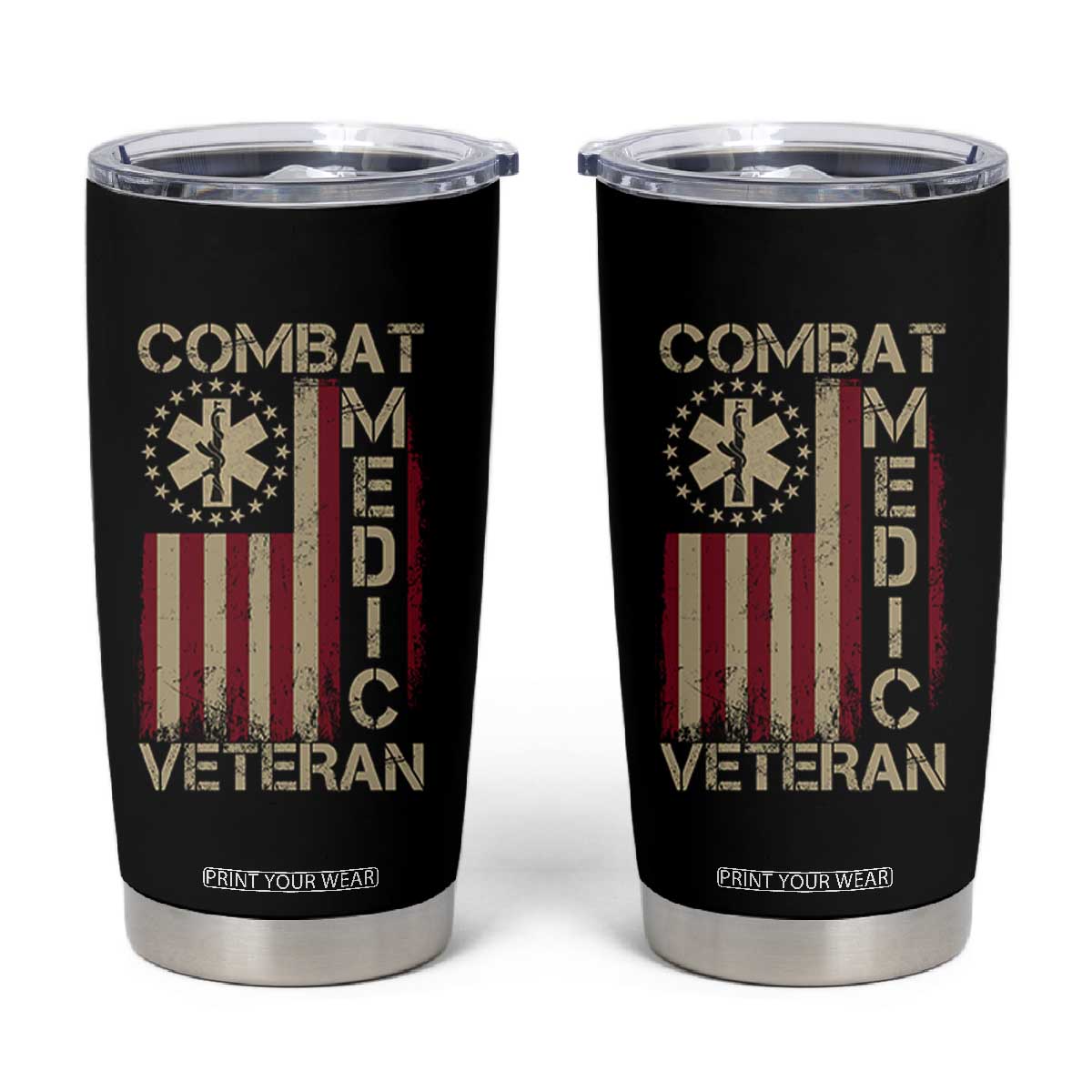 Combat Medic Veteran Tumbler Cup Medical Military Vintage American Flag TS11 Black Print Your Wear