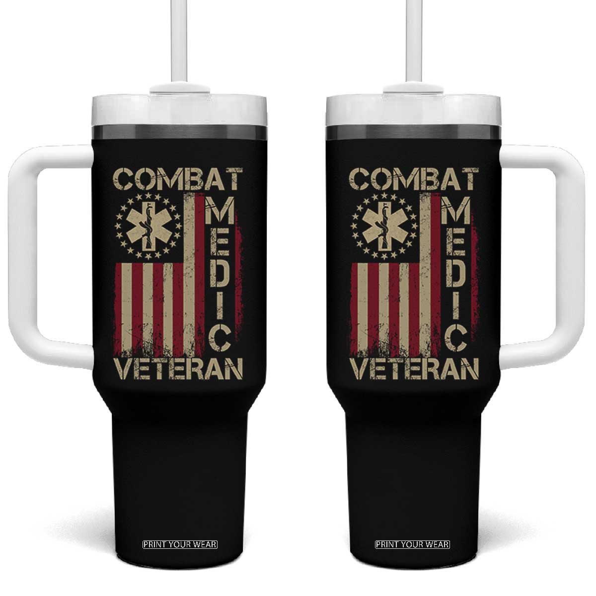 Combat Medic Veteran Tumbler With Handle Medical Military Vintage American Flag TS11 One Size: 40 oz Black Print Your Wear
