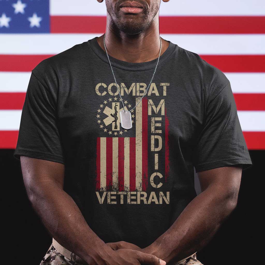 Combat Medic Veteran T Shirt Medical Military Vintage American Flag TS11 Black Print Your Wear