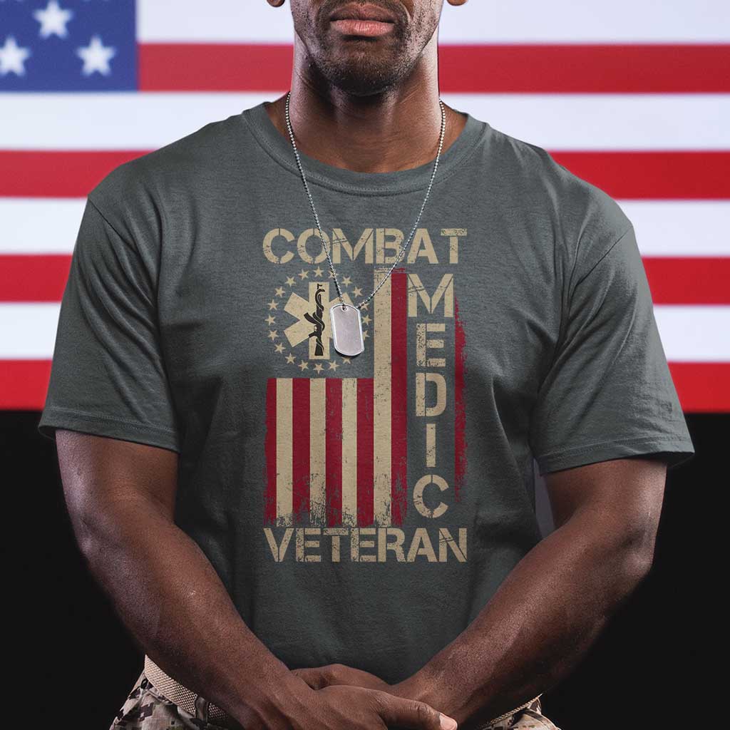 Combat Medic Veteran T Shirt Medical Military Vintage American Flag TS11 Dark Heather Print Your Wear