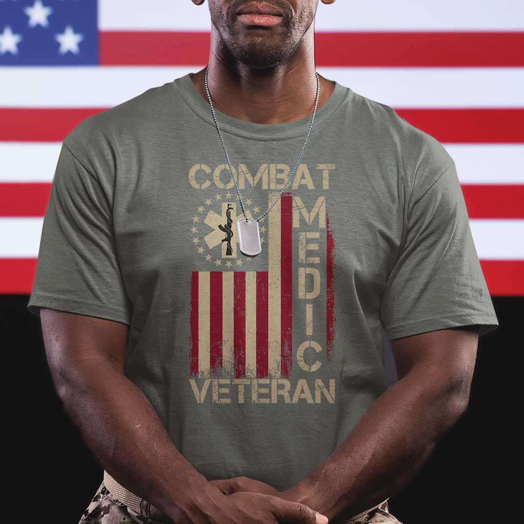 Combat Medic Veteran T Shirt Medical Military Vintage American Flag TS11 Military Green Print Your Wear