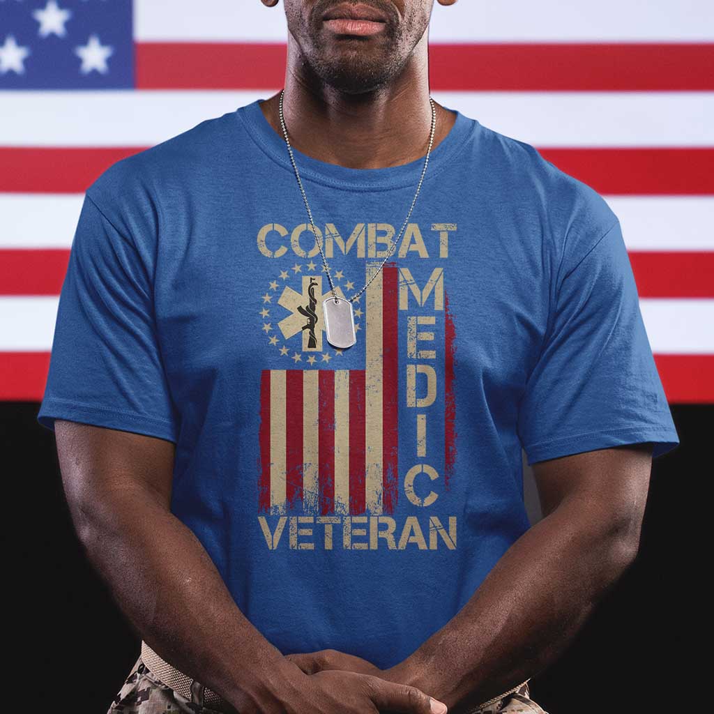 Combat Medic Veteran T Shirt Medical Military Vintage American Flag TS11 Royal Blue Print Your Wear